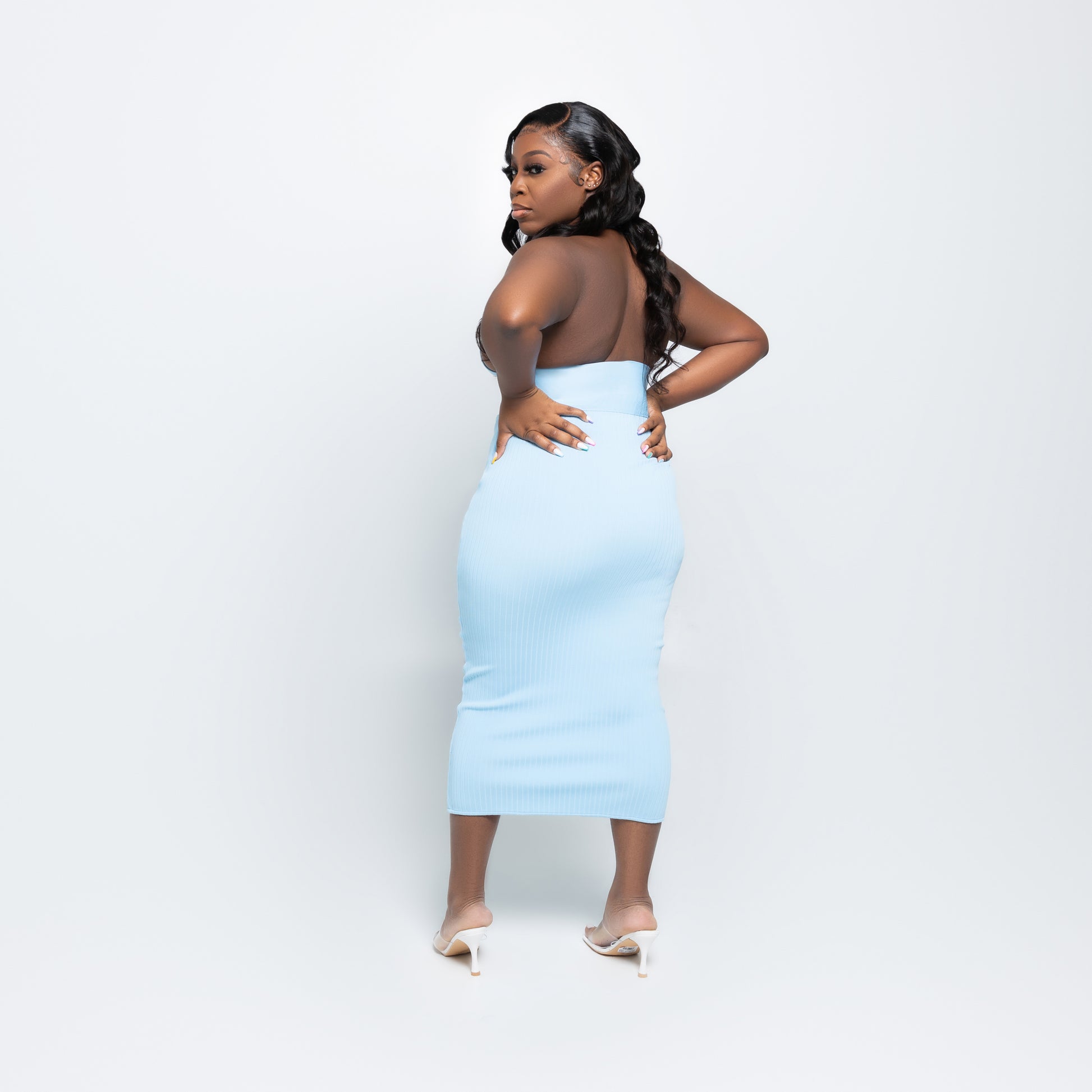 light blue bandage dress NIYA BANDAGE DRESS